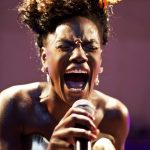 Shingai Shoniwa in her element during the Noisettes' performance on Thursday. (Pic: Jono Terry for Hifa)
