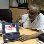 Elsheikh Mahgoub, supervisor of Sudan's Mycetoma Research Centre, shows a picture of an infected foot on his computer. (Pic: AFP)