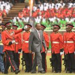 President Uhuru Kenyatta reviews the guard of honour during the celebrations marking Kenya's 50th year of independence. (Pic: AFP)