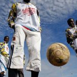 Members of the ASD Mineo soccer team at a training session at the immigration centre in Mineo. (Pic: Reuters)