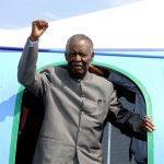 Zambian President Michael Sata gestures upon arrival at Solwezi airport before addressing supporters at an election campaign meeting on September 10 2014. The next national election in Zambia was not due until 2016, but as a result of Sata's death a presidential vote will have to be held within the next 90 days. (Pic: AFP)