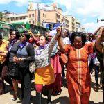 Women take part in a protest along a main street in Nairobi on November 17 2014. They demanded justice for a woman who was attacked for being dressed 'indecently'. (Pic: Reuters)