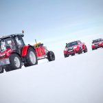The MF 5610 and support vehicles for the trip to the South Pole. (Supplied)