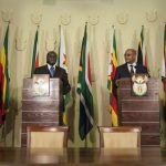 Zimbabwe's President Robert Mugabe (L) and South Africa's President Jacob Zuma deliver a speech before the signing of various memorandum of understanding between the two countries at the Union Buildings in Pretoria on April 8 2015. (Pic: AFP)
